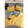 SEDEF HOME NEVRESİM TAKIMI ÇİFT KİŞİLİK DÜZ ÇARŞAFLI-SARI/GRİ