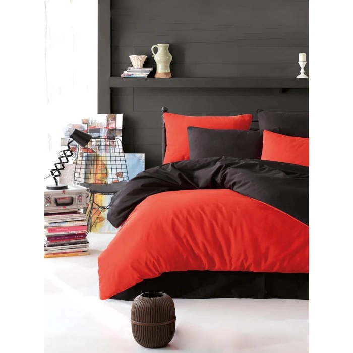 SEDEFHOME ÇİFT TARAFLI NEVRESİM TAKIMI ÇİFT KİŞİLİK LASTİKLİ ÇARŞAFLI 180X200-KIRMIZI/SİYAH