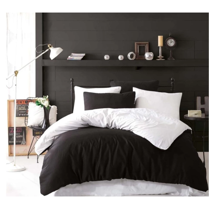 SEDEF HOME NEVRESİM TAKIMI ÇİFT KİŞİLİK LASTİKLİ ÇARŞAFLI 160X200-SİYAH/BEYAZ