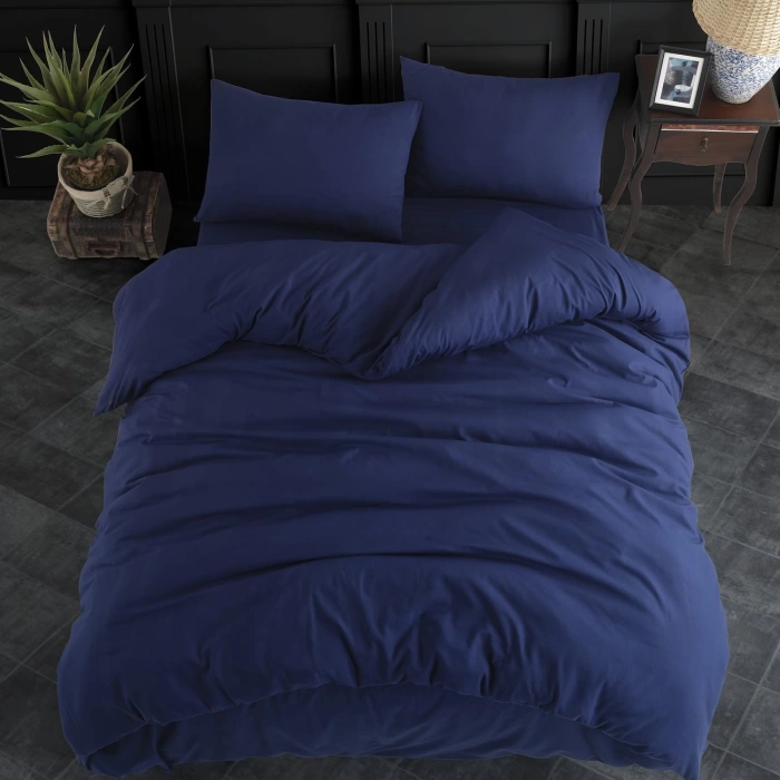 SEDEF HOME NEVRESİM TAKIMI TEK KİŞİLİK LASTİKLİ ÇARŞAFLI 120X200-LACİVERT
