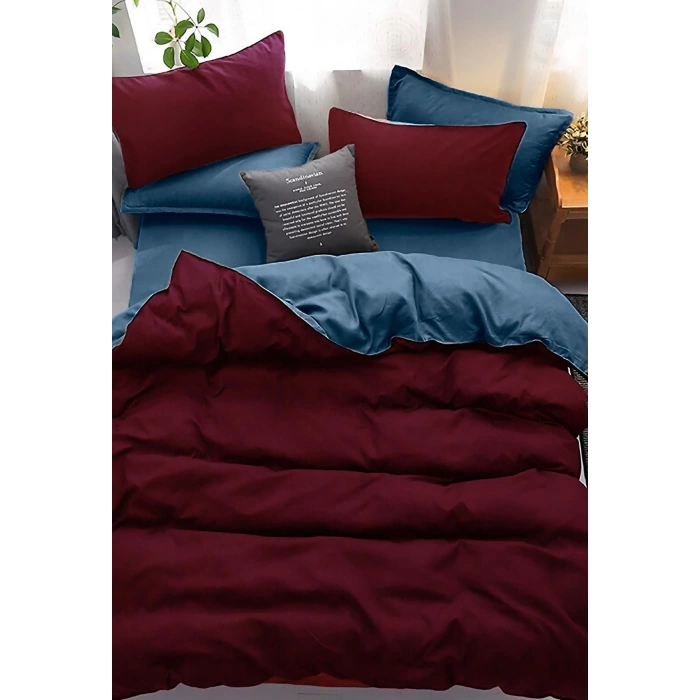 SEDEF HOME NEVRESİM TAKIMI ÇİFT KİŞİLİK LASTİKLİ ÇARŞAFLI 160X200-BORDO/MAVİ