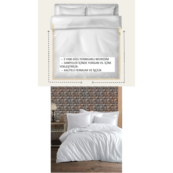 SEDEF HOME ÜÇ TARAFI FERMUARLI NEVRESİM TAKIMI ÇARŞAFI LASTİKLİ(120X200)-BEYAZ