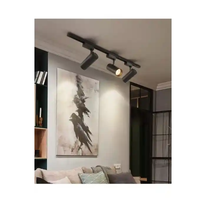 Siyah Kasa Günışığı 1 Metre Raylı 3lü 30w Ray Spot Vitrin Mağaza Armatürü Gün Işığı
