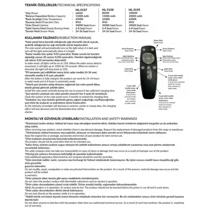 800w Solar Sokak Armatürü Güneş Enerjili