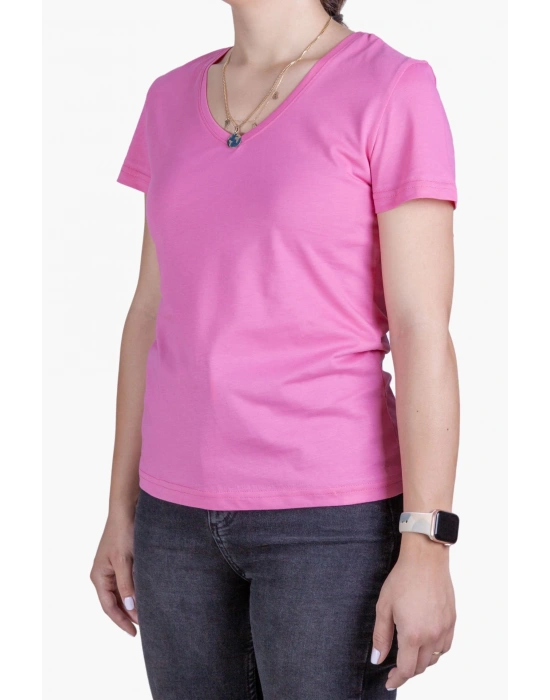 Womens V Neck Regular Fit T Shirt Pink
