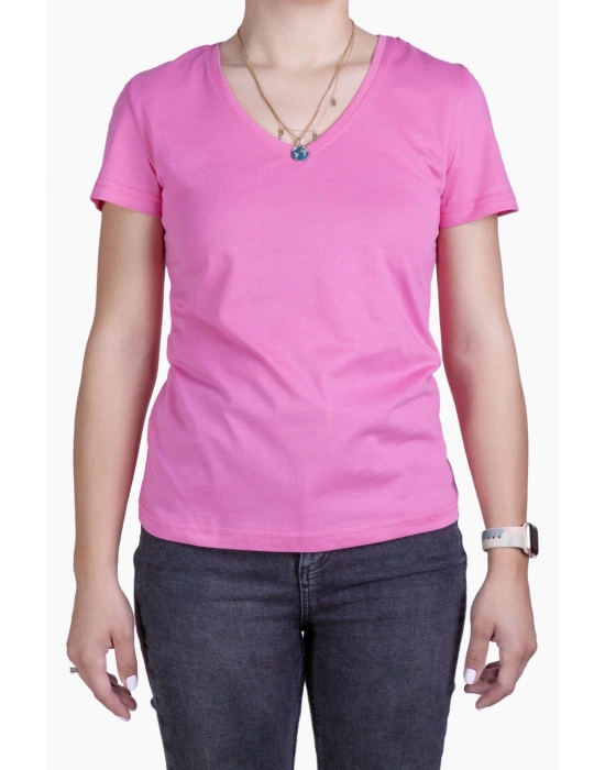 Womens V Neck Regular Fit T Shirt Pink