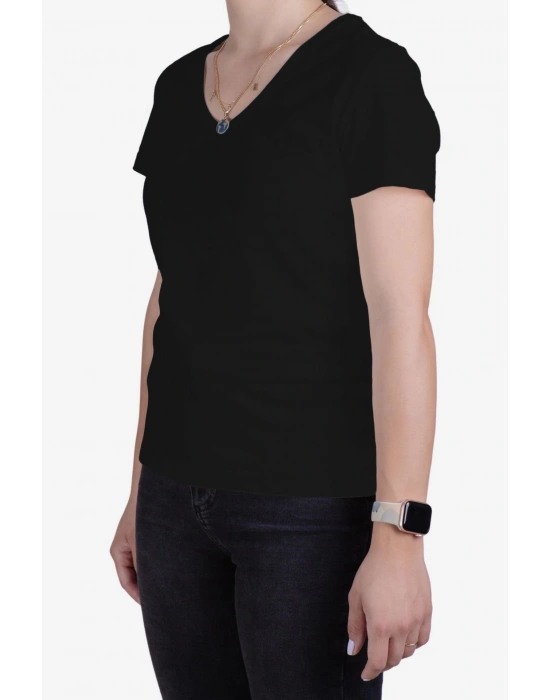 Womens V Neck Regular Fit T shirt Black
