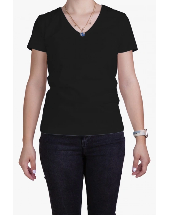 Womens V Neck Regular Fit T shirt Black