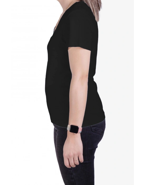 Womens V Neck Regular Fit T shirt Black