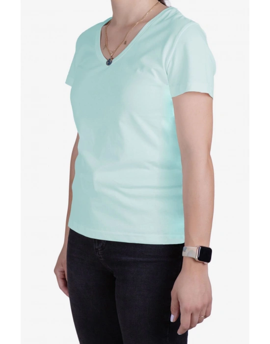 Womens V Neck Regular Fit T Shirt Aqua Green