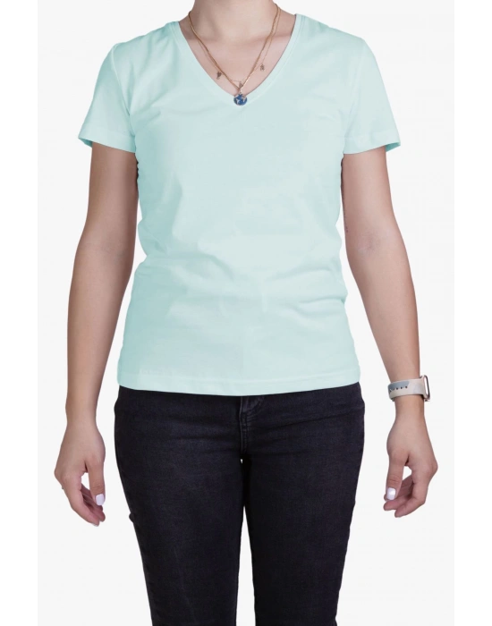 Womens V Neck Regular Fit T Shirt Aqua Green