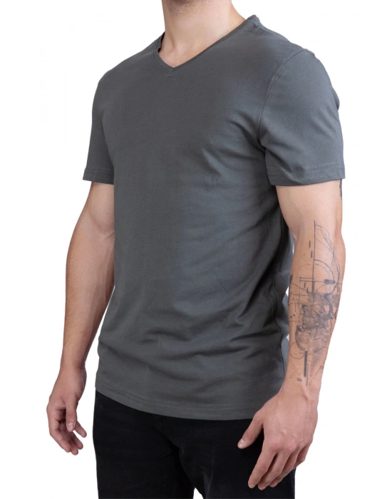 Unisex V Neck Regular Fit T Shirt Anthracite