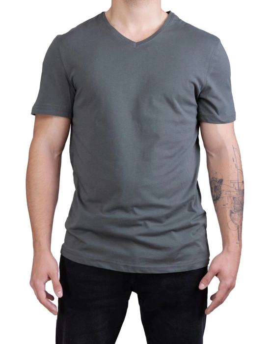 Unisex V Neck Regular Fit T Shirt Anthracite