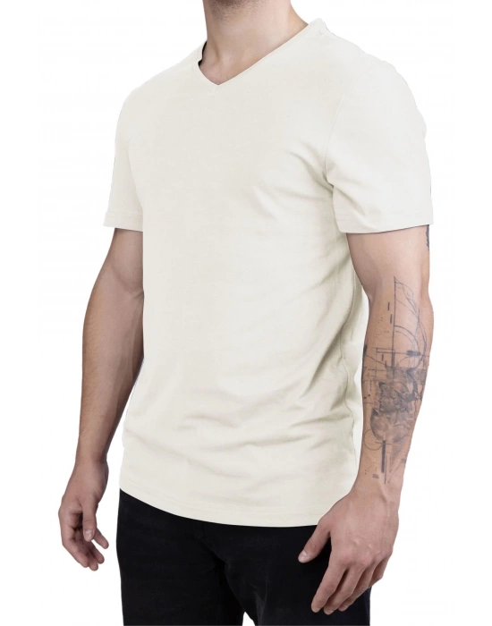 Unisex V Neck Regular Fit T Shirt Cream