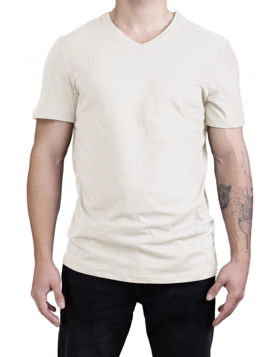 Unisex V Neck Regular Fit T Shirt Cream