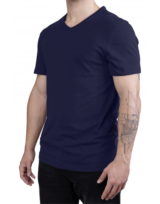Unisex V Neck Regular Fit T Shirt Navy Blue