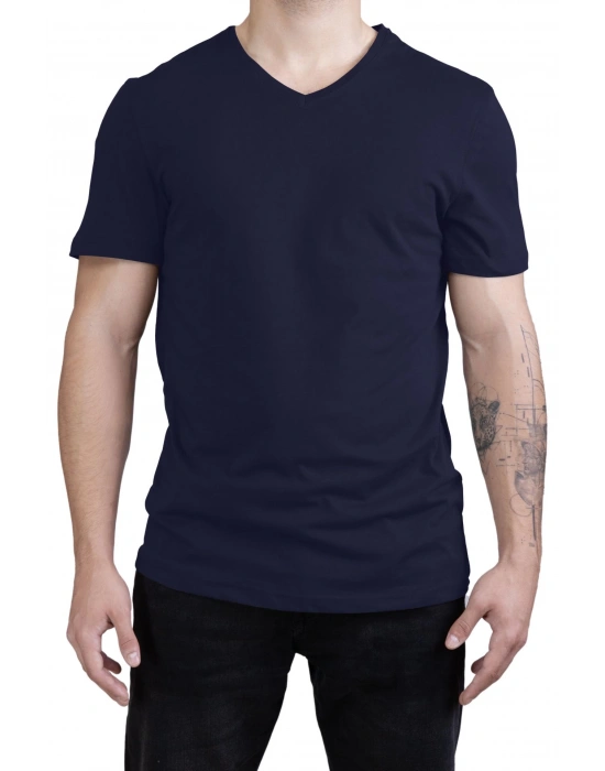 Unisex V Neck Regular Fit T Shirt Navy Blue