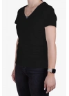 Womens V Neck Regular Fit T shirt Black
