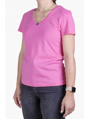 Womens V Neck Regular Fit T Shirt Pink