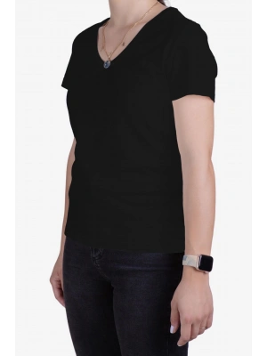 Womens V Neck Regular Fit T shirt Black