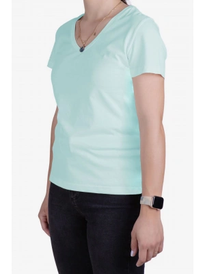 Womens V Neck Regular Fit T Shirt Aqua Green