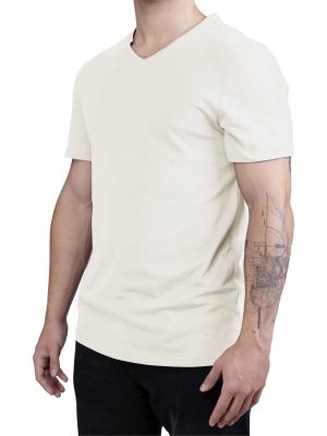 Unisex V Neck Regular Fit T Shirt Cream