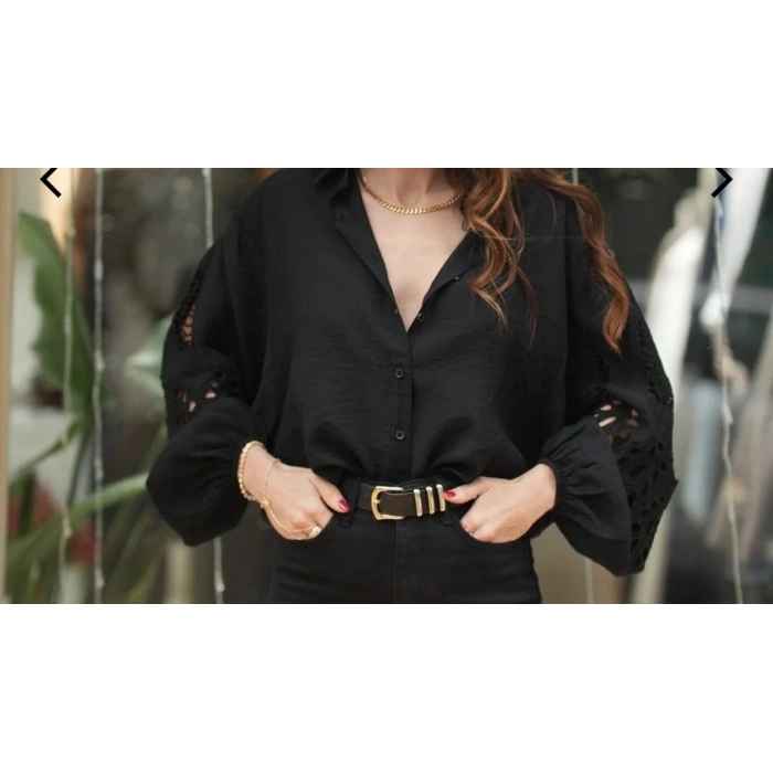 KOL İŞLEMELİ GÖMLEK SİYAH