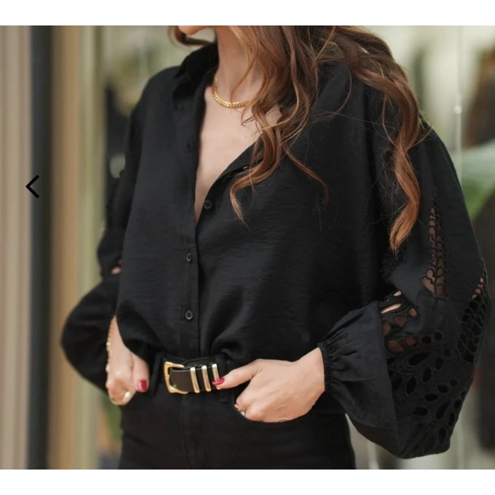 KOL İŞLEMELİ GÖMLEK SİYAH