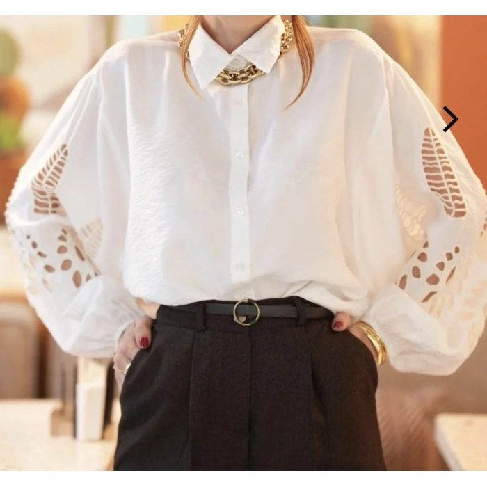 KOL İŞLEMELİ GÖMLEK BEYAZ