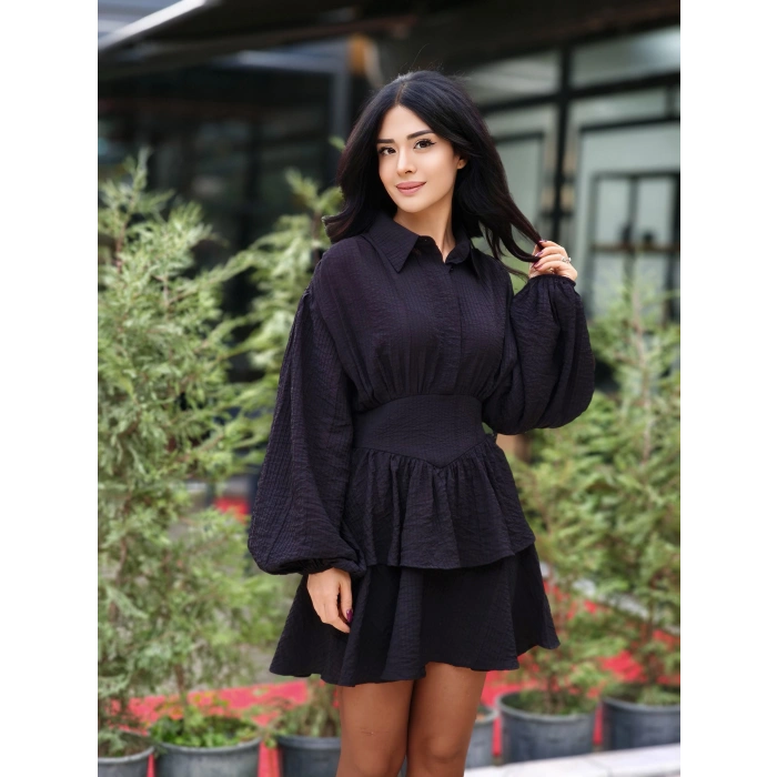 SİYAH GÖMLEK ELBİSE