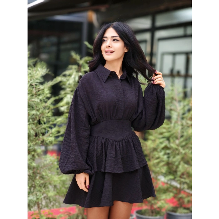 SİYAH GÖMLEK ELBİSE
