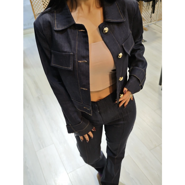 LACİVERT İSPANYOL PAÇA JEAN TAKIM