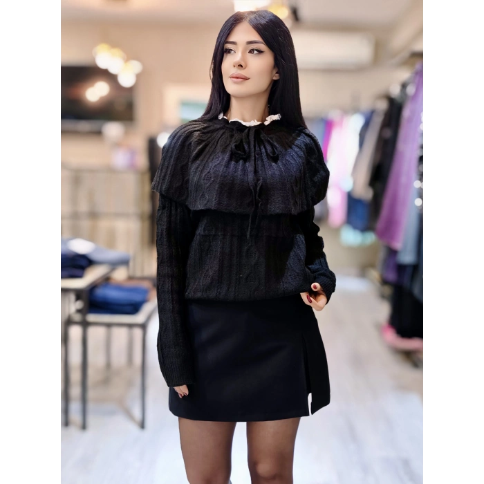 FIRFIR YAKA DETAY SİYAH TRİKO