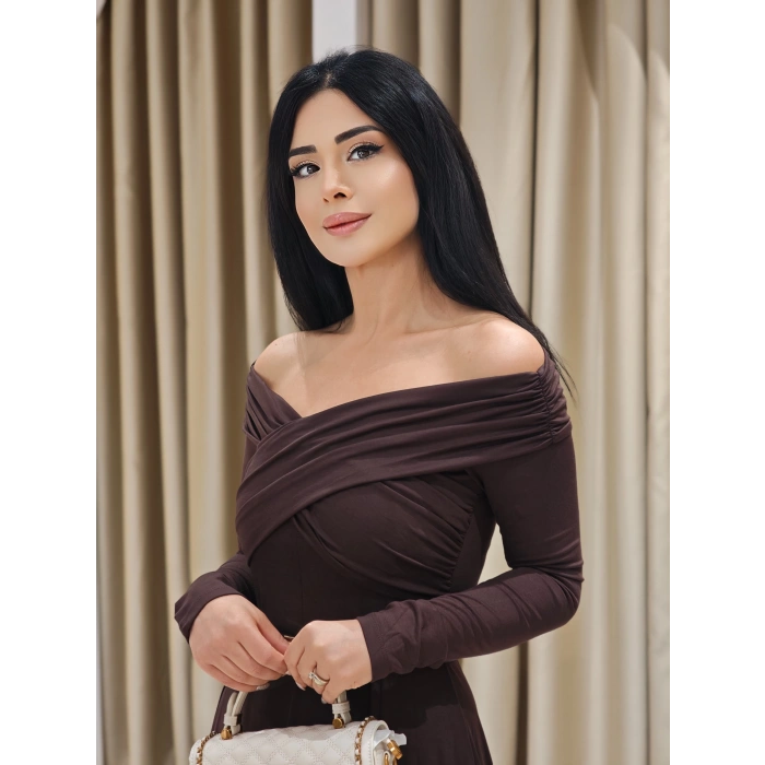 KEMERLİ KAYIK YAKA ELBİSE LFN