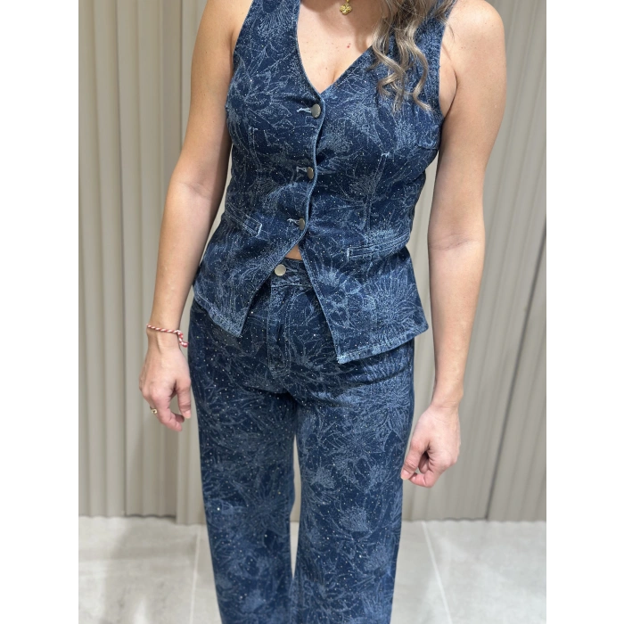 TAŞLI DESENLİ JEAN YELEK İTS