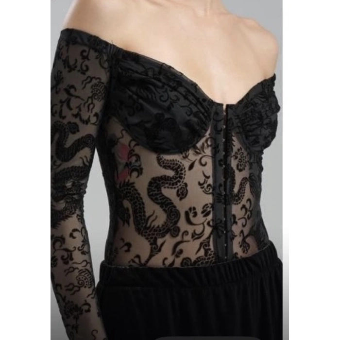 SİYAH TÜL UZUN KOLLU BUSTİYER W3