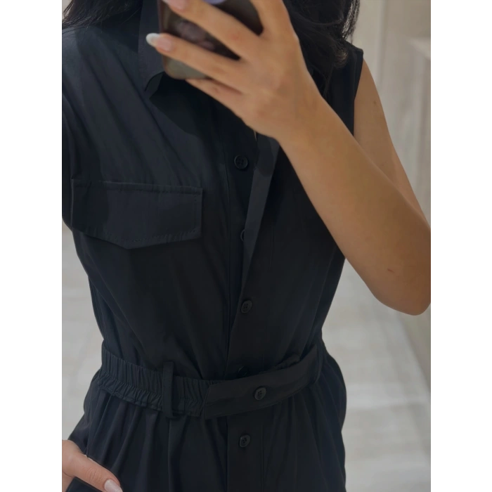 SİYAH BEL LASTİK DETAY TULUM