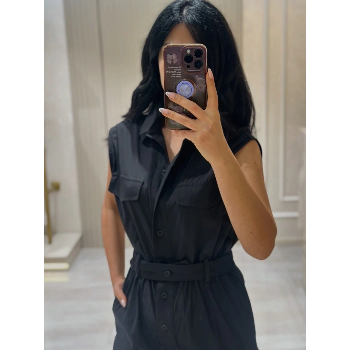 SİYAH BEL LASTİK DETAY TULUM