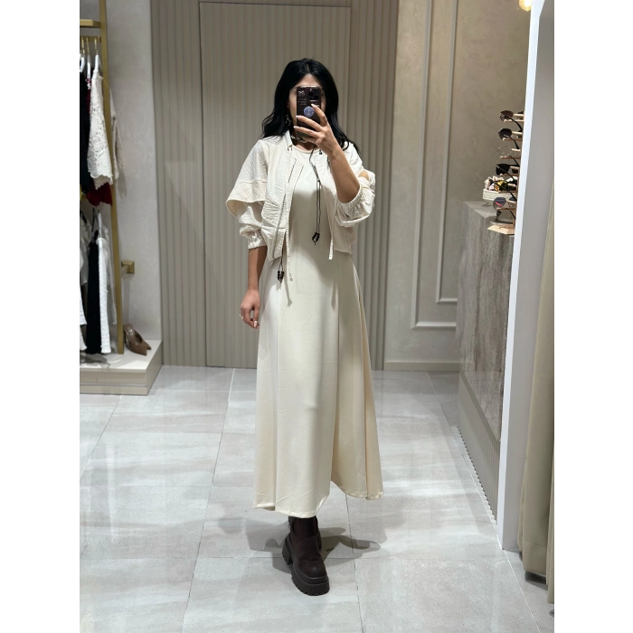 KREM ELBİSE CEKET TAKIM