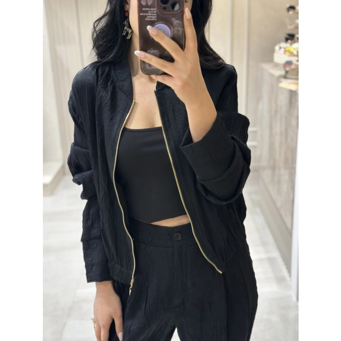 KIRIŞIK SATEN DOKULU BOMBER CEKET