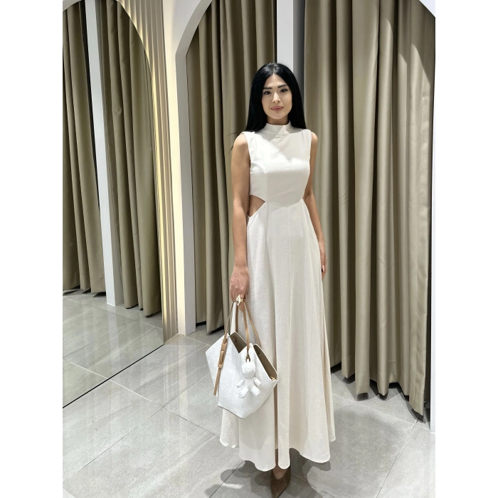 KETEN BEL DEKOLTELİ ELBİSE FM