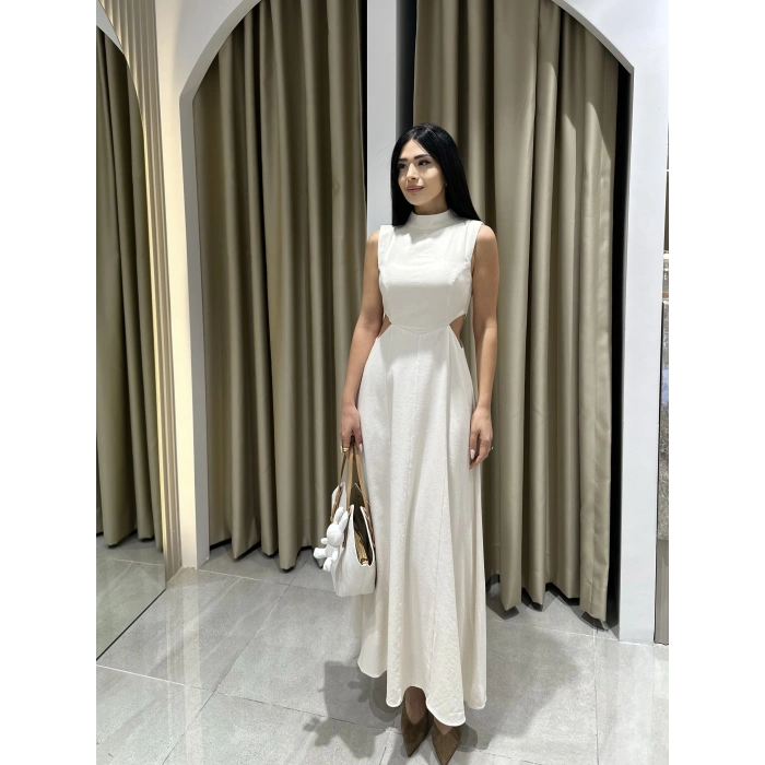 KETEN BEL DEKOLTELİ ELBİSE FM