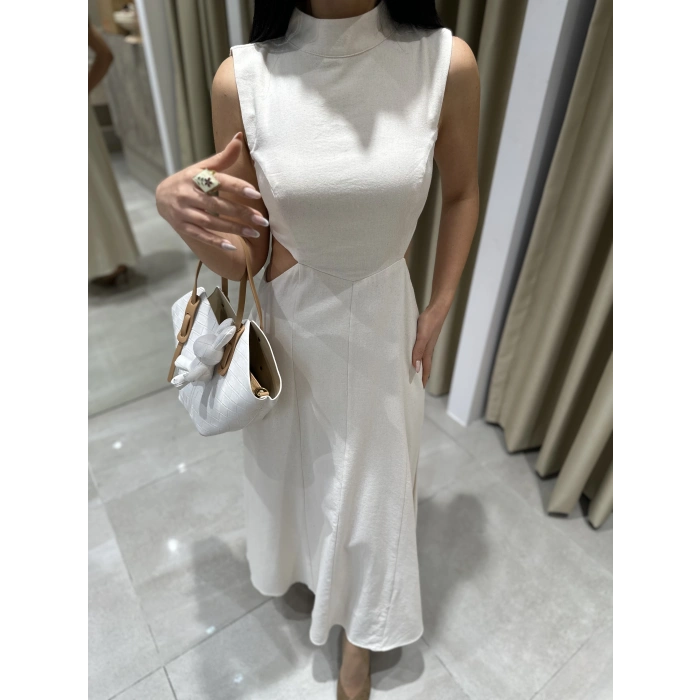 KETEN BEL DEKOLTELİ ELBİSE FM