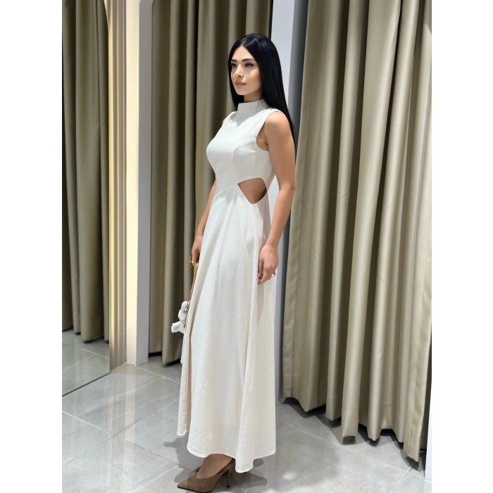 KETEN BEL DEKOLTELİ ELBİSE FM