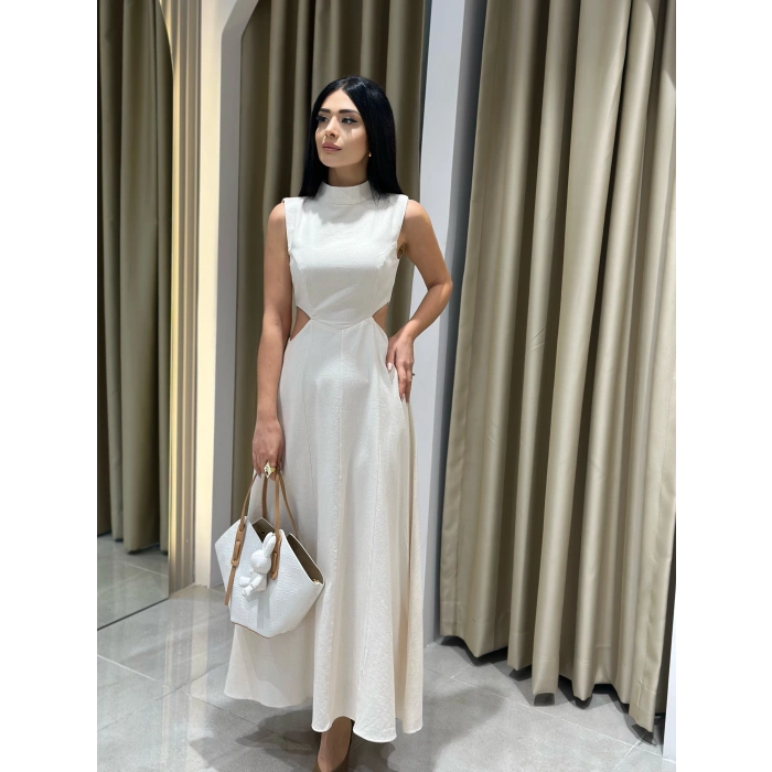 KETEN BEL DEKOLTELİ ELBİSE FM