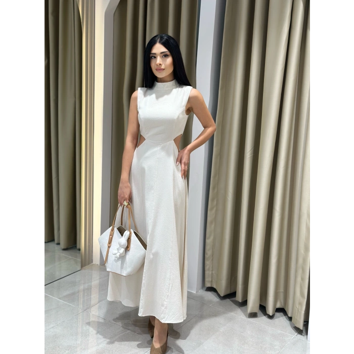 KETEN BEL DEKOLTELİ ELBİSE FM