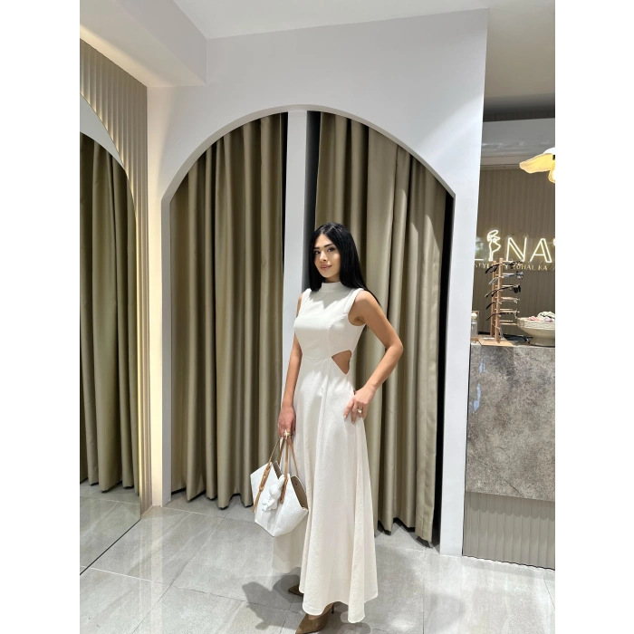 KETEN BEL DEKOLTELİ ELBİSE FM