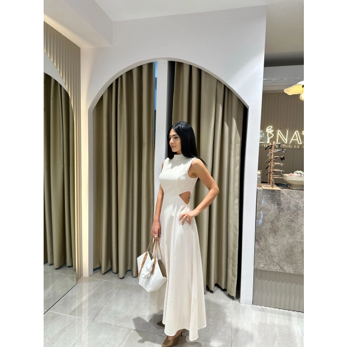 KETEN BEL DEKOLTELİ ELBİSE FM