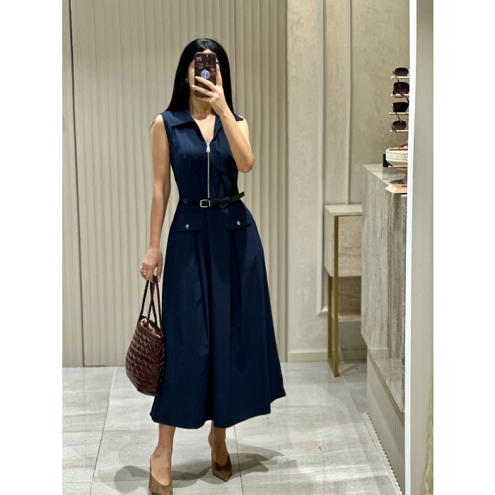 LACİVERT FERMUARLI ELBİSE