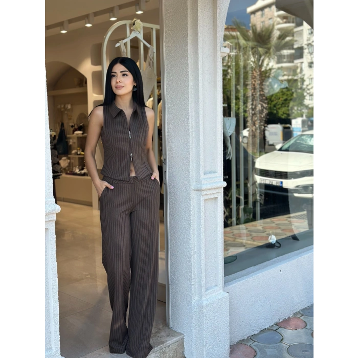 KAHVE ÇİZGİLİ TAKIM